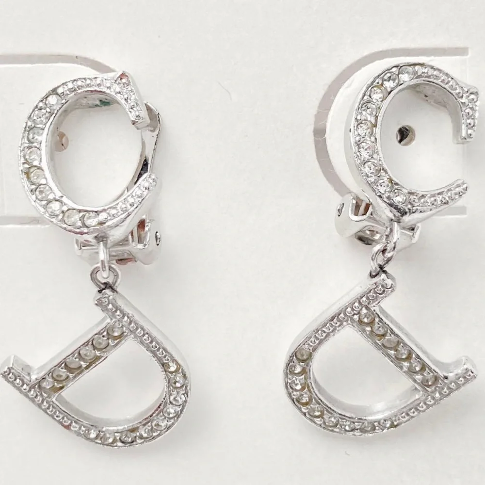 Dior-John Galliano for Dior-Statement Rhinstone CD Clip-On Earrings-Silvertone